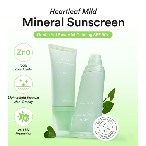Abib - Crème solaire pour le visage Heartleaf Mild SPF50+ PA++++