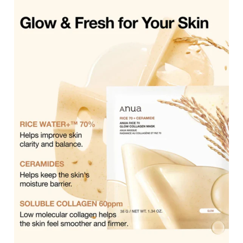Anua - Masque illuminateur pour le visage Rice 70 + Ceramide