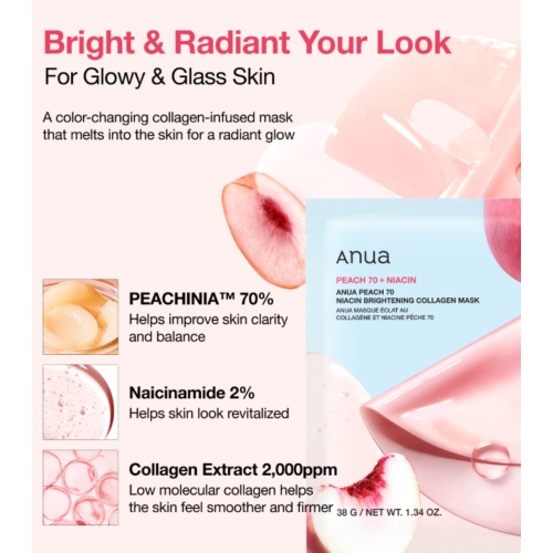 Anua - Masque illuminateur au collagène Peach 70