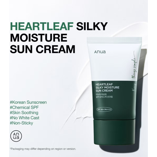 Anua - Crème solaire visage Heartleaf Silky Moisture SPF50+ PA++++