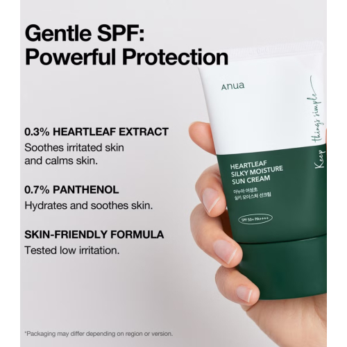 Anua - Crème solaire visage Heartleaf Silky Moisture SPF50+ PA++++