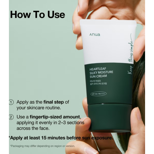 Anua - Crème solaire visage Heartleaf Silky Moisture SPF50+ PA++++