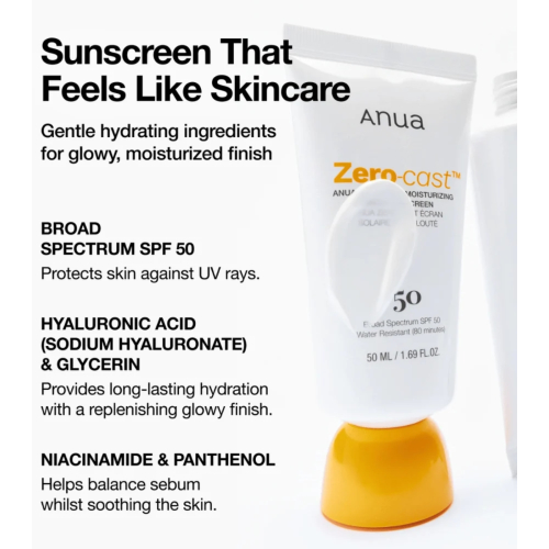 Anua - Crème solaire pour le visage Zero-cast SPF50+ PA++++