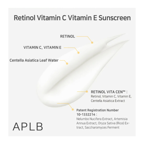 APLB - Crème solaire pour le visage Retinol Vitamin C Vitamin E SPF50+ PA++++