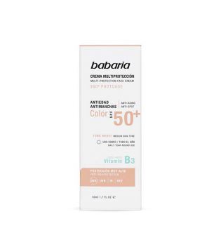 Babaria - Crème visage multi-protection avec couleur SPF50 + Photoage 360º - Medium