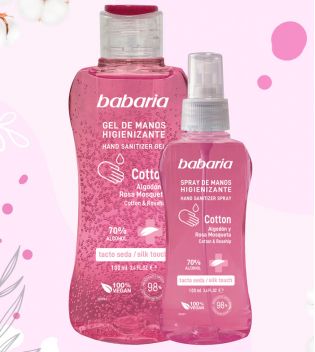 Babaria - Gel hydroalcoolique pour les mains - Coton et Rose Musquée - 100ml