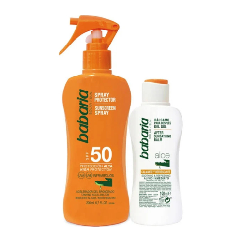 Babaria - Crème solaire en spray SPF50 à l'aloès + After Sun