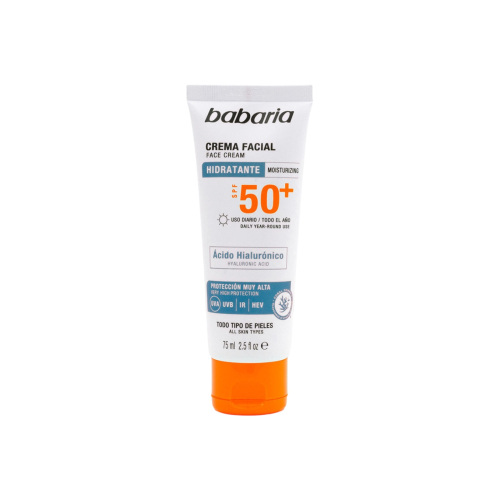Babaria - Crème solaire visage hydratante SPF50+ - Acide hyaluronique