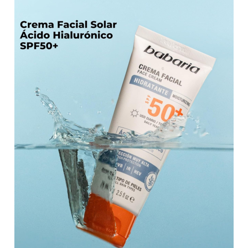 Babaria - Crème solaire visage hydratante SPF50+ - Acide hyaluronique