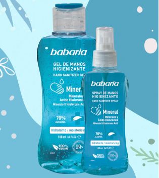 Babaria - Spray hydroalcoolique pour les mains - Minéraux et acide hyaluronique