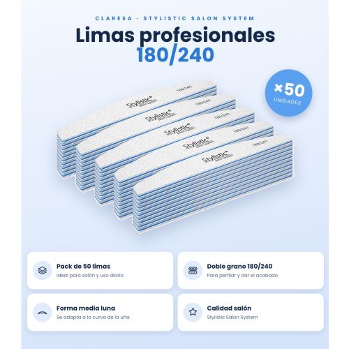 Claresa - Pack de 50 limes à ongles demi-lune 180/240