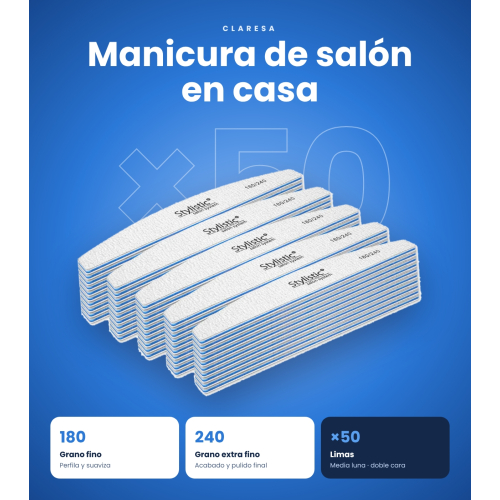 Claresa - Pack de 50 limes à ongles demi-lune 180/240
