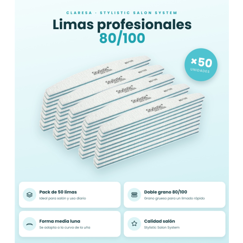 Claresa - Pack de 50 limes à ongles demi-lune 80/100