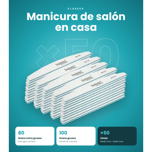 Claresa - Pack de 50 limes à ongles demi-lune 80/100