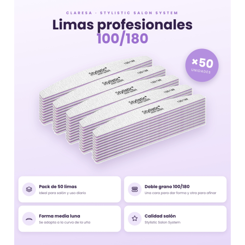 Claresa - Pack de 50 limes à ongles demi-lune 100/180