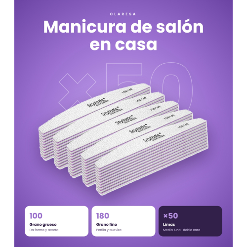 Claresa - Pack de 50 limes à ongles demi-lune 100/180