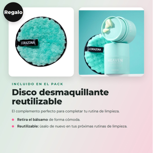 CORAZONA - Pack de 3 Baumes Démaquillants Heaven avec Disque Cadeau Réutilisable pour Nettoyage Facial Vegan et Cruelty Free