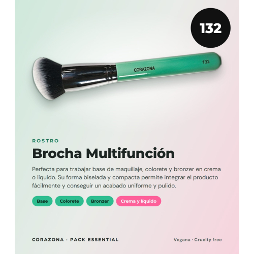 CORAZONA Pack Brochas Essential avec 5 Outils de Maquillage et Cadeau Cubilete Végans et Cruelty Free