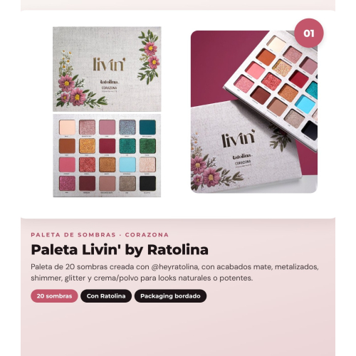 CORAZONA - Pack Look Completo Livin' by Ratolina - Palette de Fards à Paupières + 2 Pinceaux + Eyeliner + Crayon à Lèvres