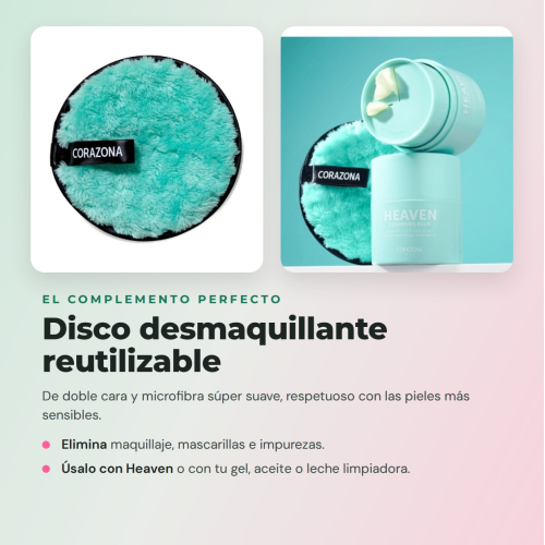 CORAZONA Pack Soins de la Peau Double Nettoyage - Baume Heaven, Gel Hero Fresh et Disque Réutilisable pour Peau Propre et Fraîche