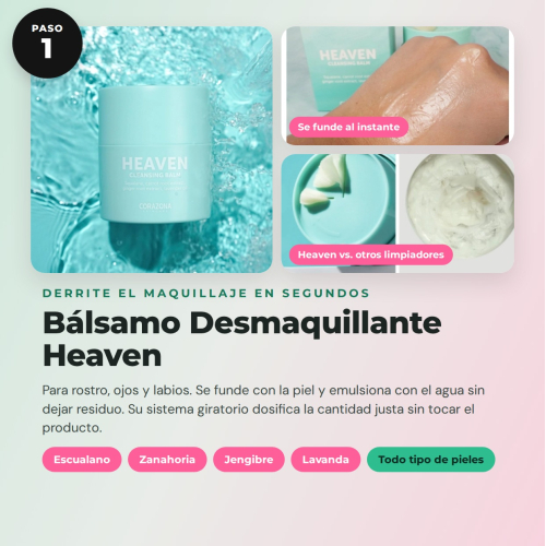 CORAZONA Pack Soins de la Peau Double Nettoyage - Baume Heaven, Gel Hero Fresh et Disque Réutilisable pour Peau Propre et Fraîche