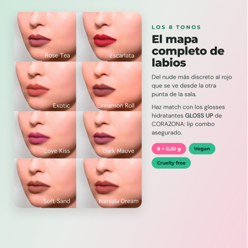 CORAZONA The Limit Full Set | 8 Profilers à Lèvres Ultrapigmentés avec Texture Crémeuse et Fini Mat Cruelty Free Vegan