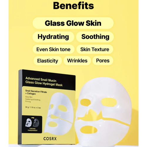 COSRX - Pack de 3 masques faciaux Advanced Snail Mucin Glass Glow