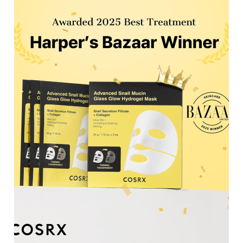 COSRX - Pack de 3 masques faciaux Advanced Snail Mucin Glass Glow