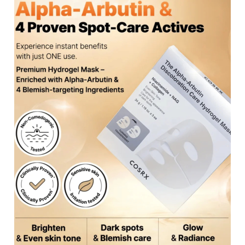 COSRX - Lot de 3 masques éclaircissants pour le visage The Alpha-Arbutin