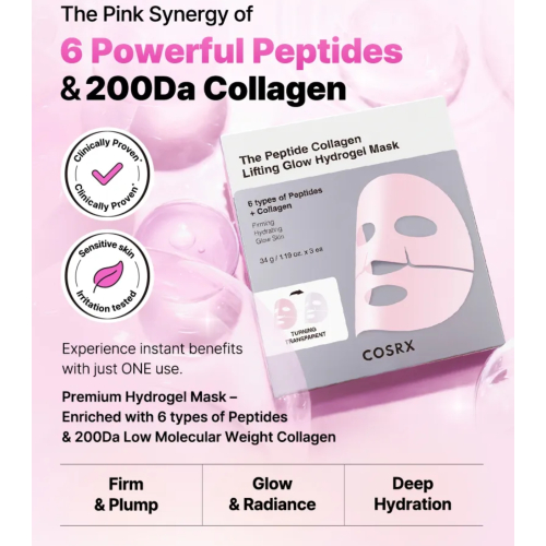 COSRX - Lot de 3 masques pour le visage The Peptide Collagen Lifting Glow