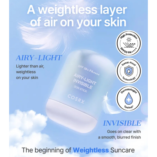 COSRX - Stick solaire visage Airy-Light Invisible SPF50 PA++++