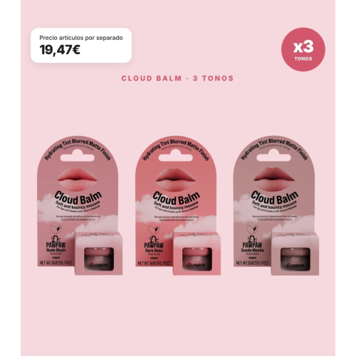 Dr. PAWPAW - Pack 3 Baumes Multiusages Cloud Balm Nude Blush, Dark Rose et Suede Mocha