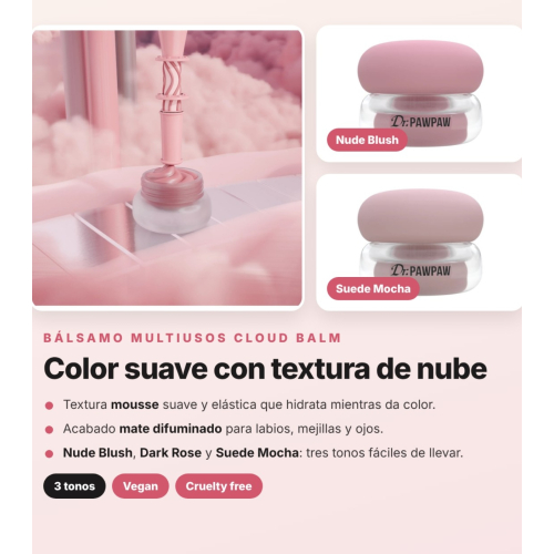 Dr. PAWPAW - Pack 3 Baumes Multiusages Cloud Balm Nude Blush, Dark Rose et Suede Mocha