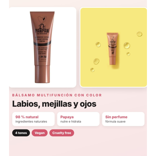 Dr. PAWPAW - Pack de 4 Bálsamos Labiales Multifunción avec Color Ultimate Red, Rich Mocha, Hot Pink et Peach Pink pour les Lèvres, les Joues et les Yeux