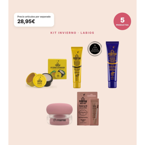 Dr. PAWPAW - Pack Kit Hiver Lèvres 5 Produits | Duo Exfoliant Scrub & Nourish, Baume Original Clear, Masque Overnight, Cloud Balm et Baume à Lèvres Nourrissant