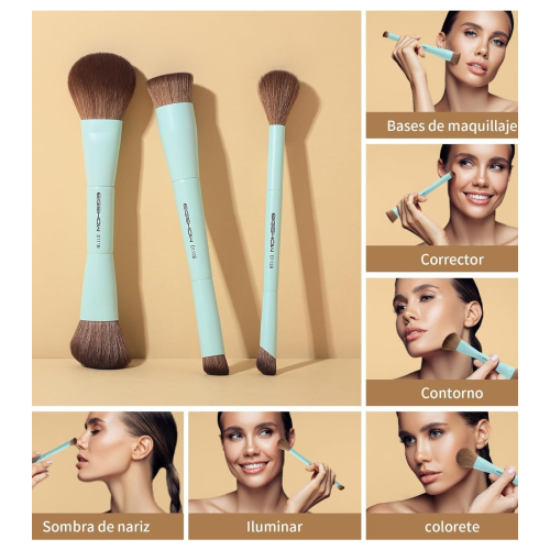 Eigshow - *Duo Series* - Ensemble de 3 pinceaux de maquillage à double embout - Blue