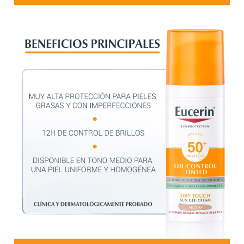Eucerin - Écran solaire en gel teinté SPF50 Oil Control - Moyen