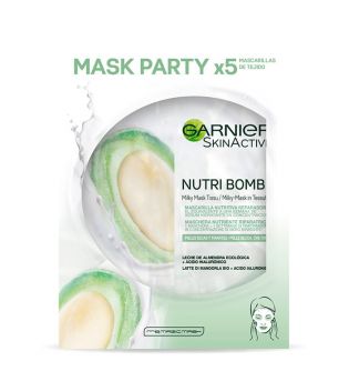 Garnier - Pack de 5 masques visage nourrissants et réparateurs Nutri Bomb - Lait d'amande