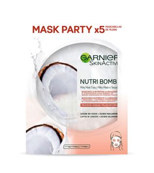 Garnier - Pack de 5 masques nourrissants et éclaircissants Nutri Bomb - Lait de coco