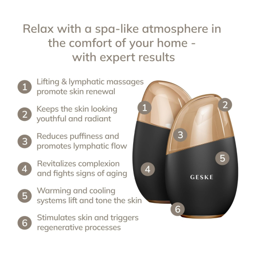 GESKE - Appareil de massage 7 en 1 pour les yeux et le visage Cool & Warm - Black Gold