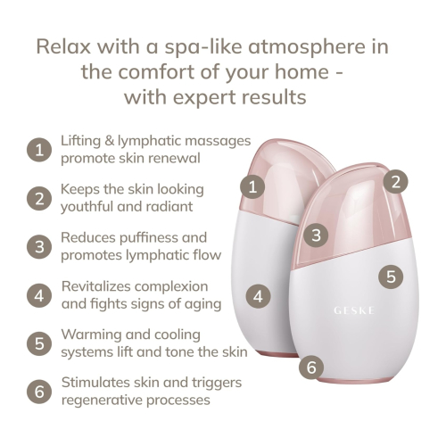GESKE - Appareil de massage 7 en 1 pour les yeux et le visage Cool & Warm - White Rose Gold