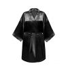 GLOV - Peignoir en Satin Kimono Style - Noir