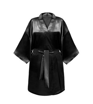 GLOV - Peignoir en Satin Kimono Style - Noir