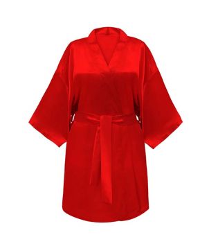 GLOV - Peignoir en Satin Kimono Style - Rouge