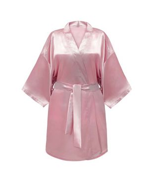 GLOV - Peignoir en Satin Kimono Style - Rose