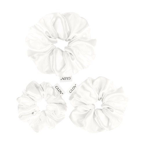 GLOV - Pack de 3 chouchous Satin Scrunchies tailles S/M/L - Blanc