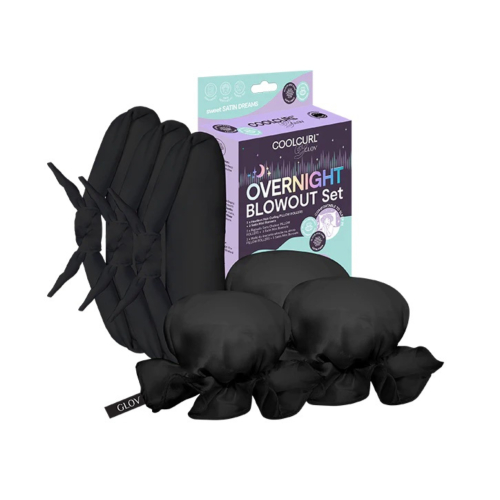 GLOV – Ensemble de cheveux avec rouleaux à friser sans chaleur + mini bonnets en satin Overnight Blowout Set