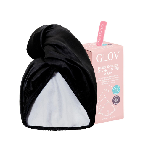 GLOV - Serviette Turban en Satin et Tissu - Noir