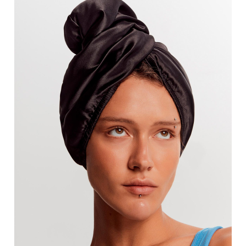 GLOV - Serviette Turban en Satin et Tissu - Noir