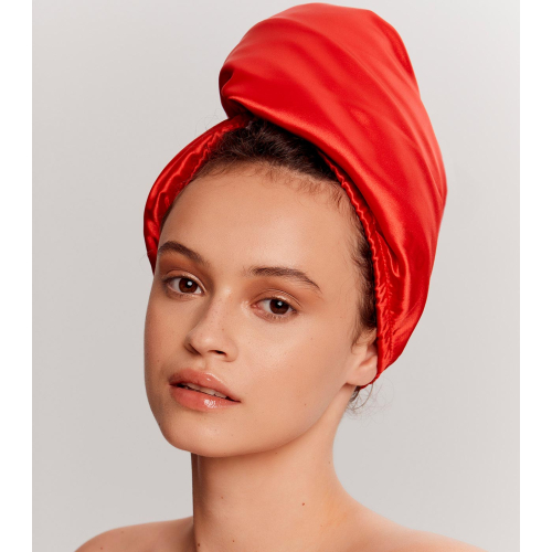 GLOV - Serviette turban en satin et tissu - Rouge